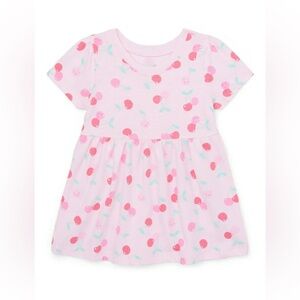 Short Sleeve Pink Cherry Print Dress